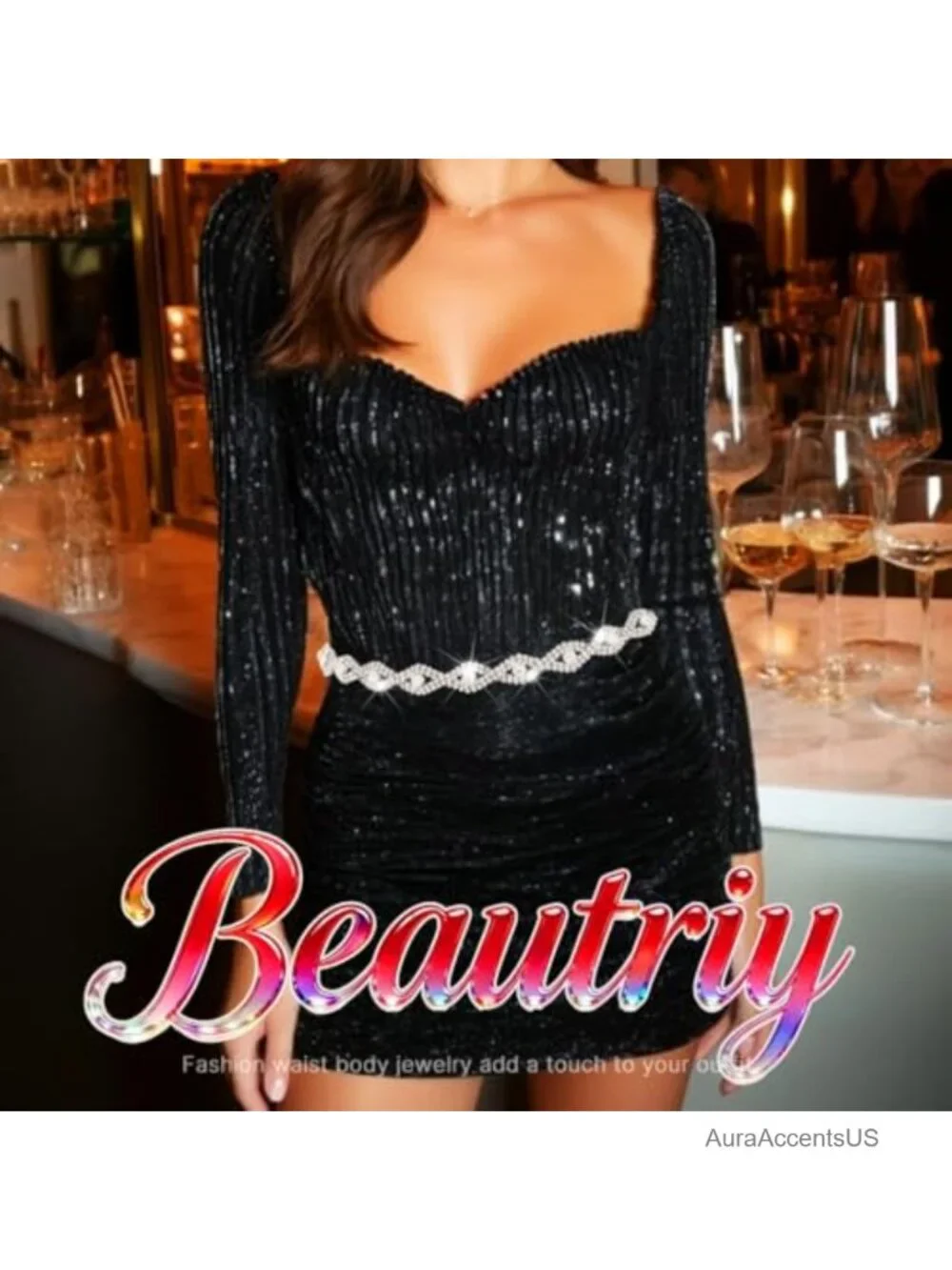 Sparkly Rhinestone Chain Belt Bling Waist Accessories for Women